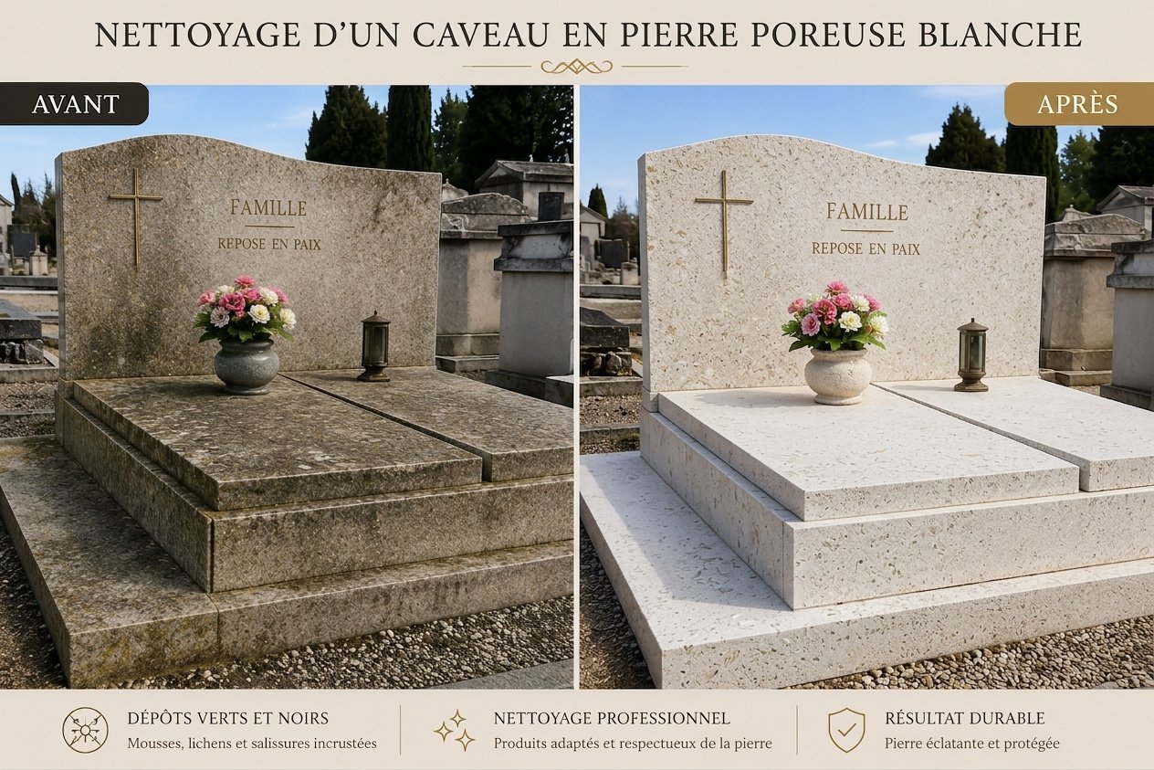 Rajouts et protection de la pierre : statue, lanternes, bougies et fleurs